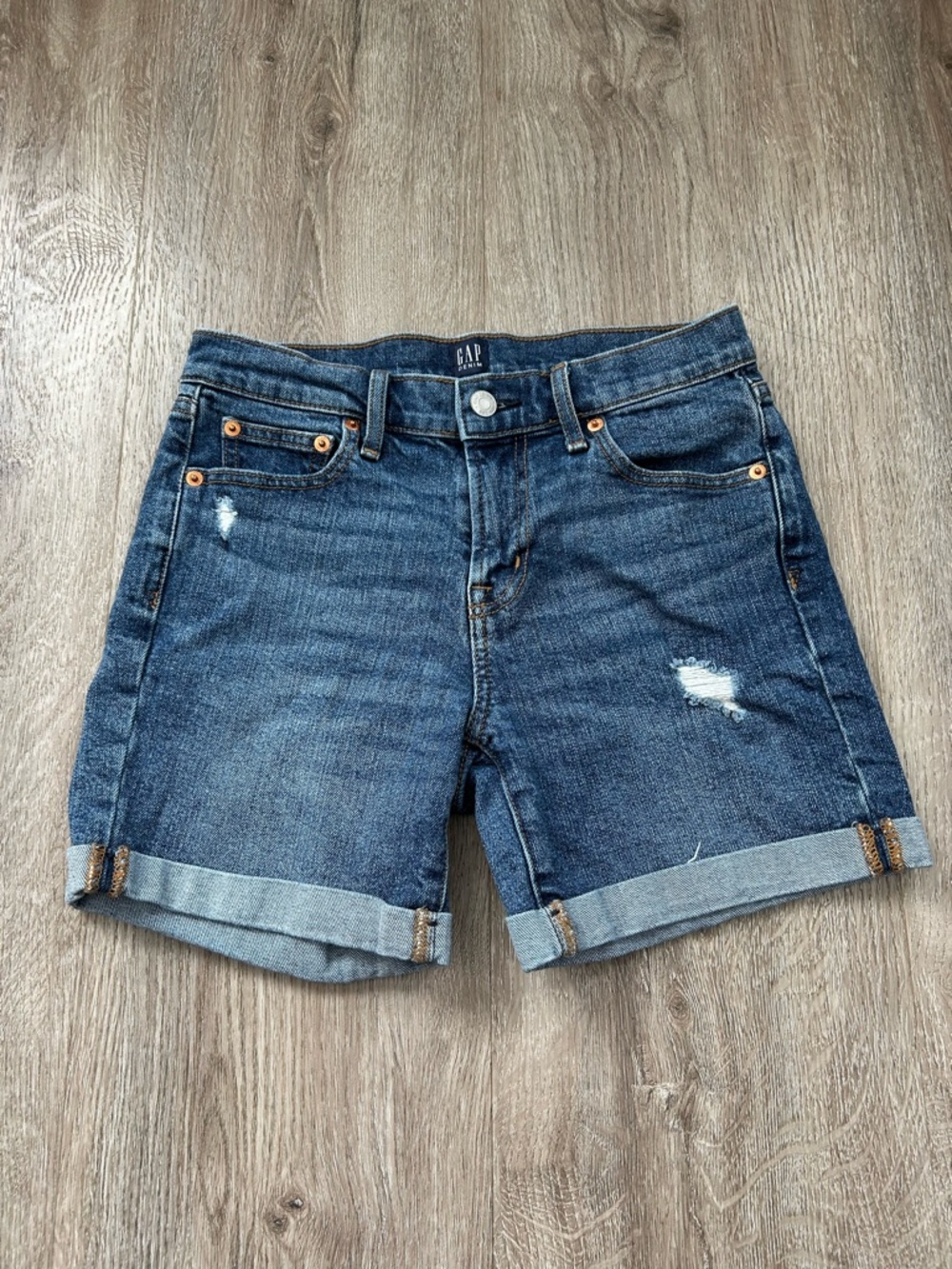 GAP Dark Blue Rolled Hem Distressed Denim Shorts